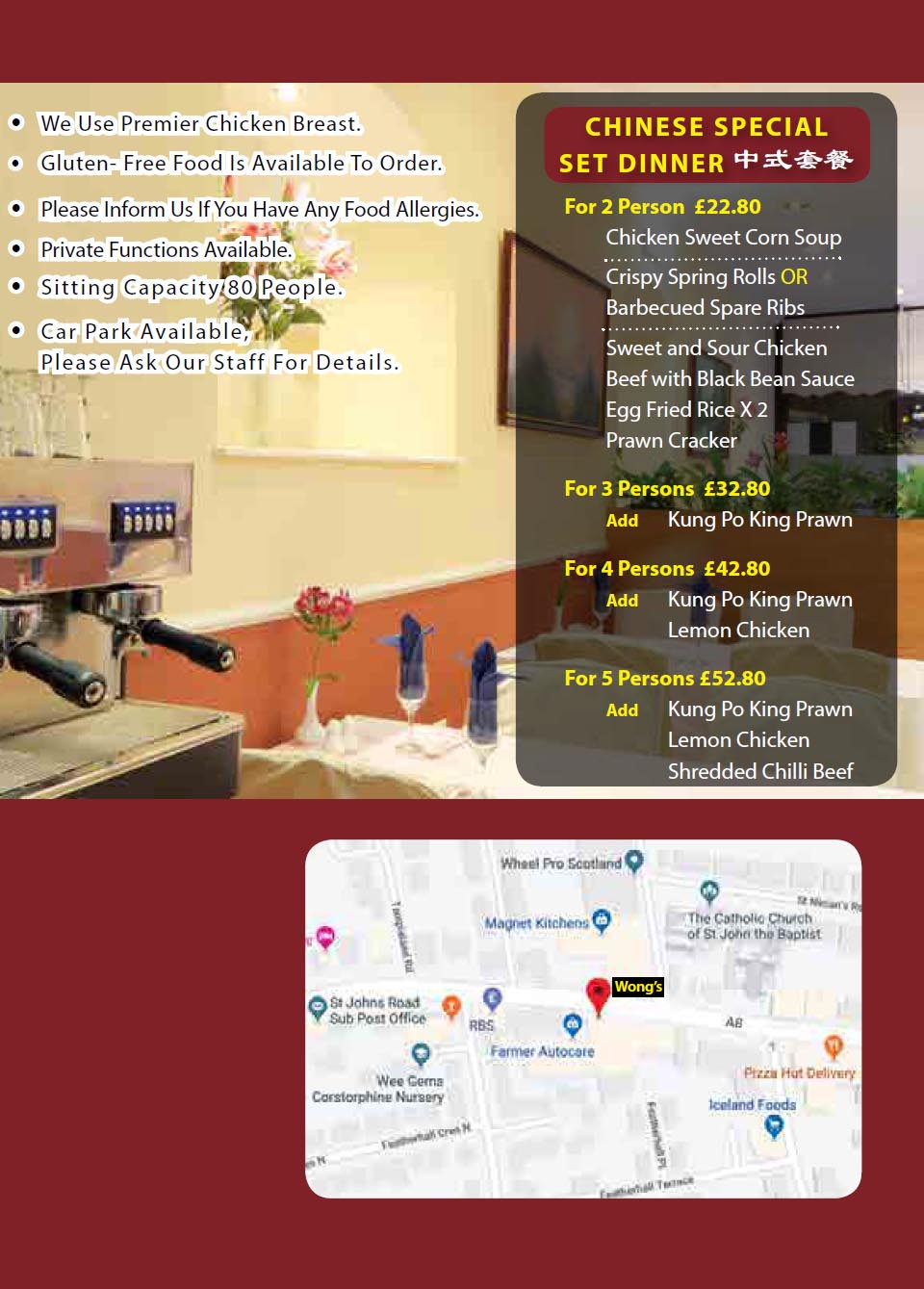 Takeaway Menu Wong's Chinese Edinburgh