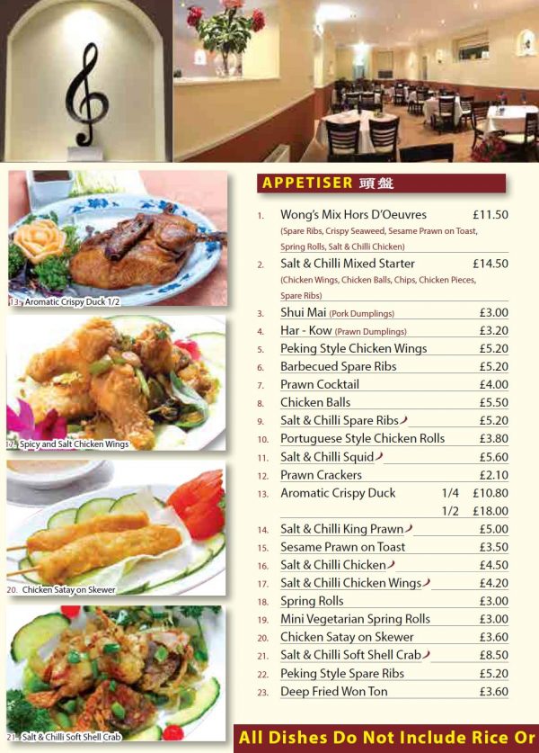 Takeaway Menu Wongs Chinese Edinburgh