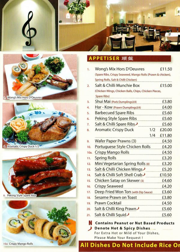 Takeaway Menu Wong's Chinese Edinburgh